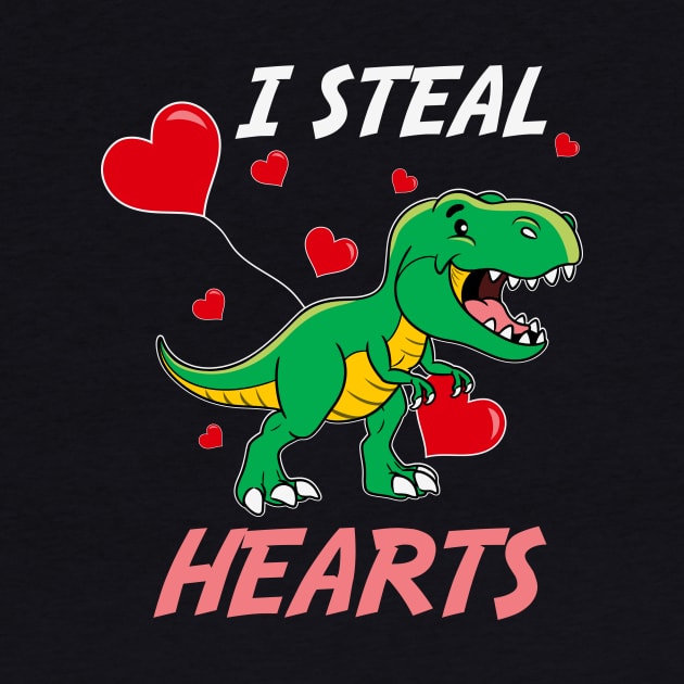 I Steal Hearts Valentines Day Dinosaur T-Rex by sufian